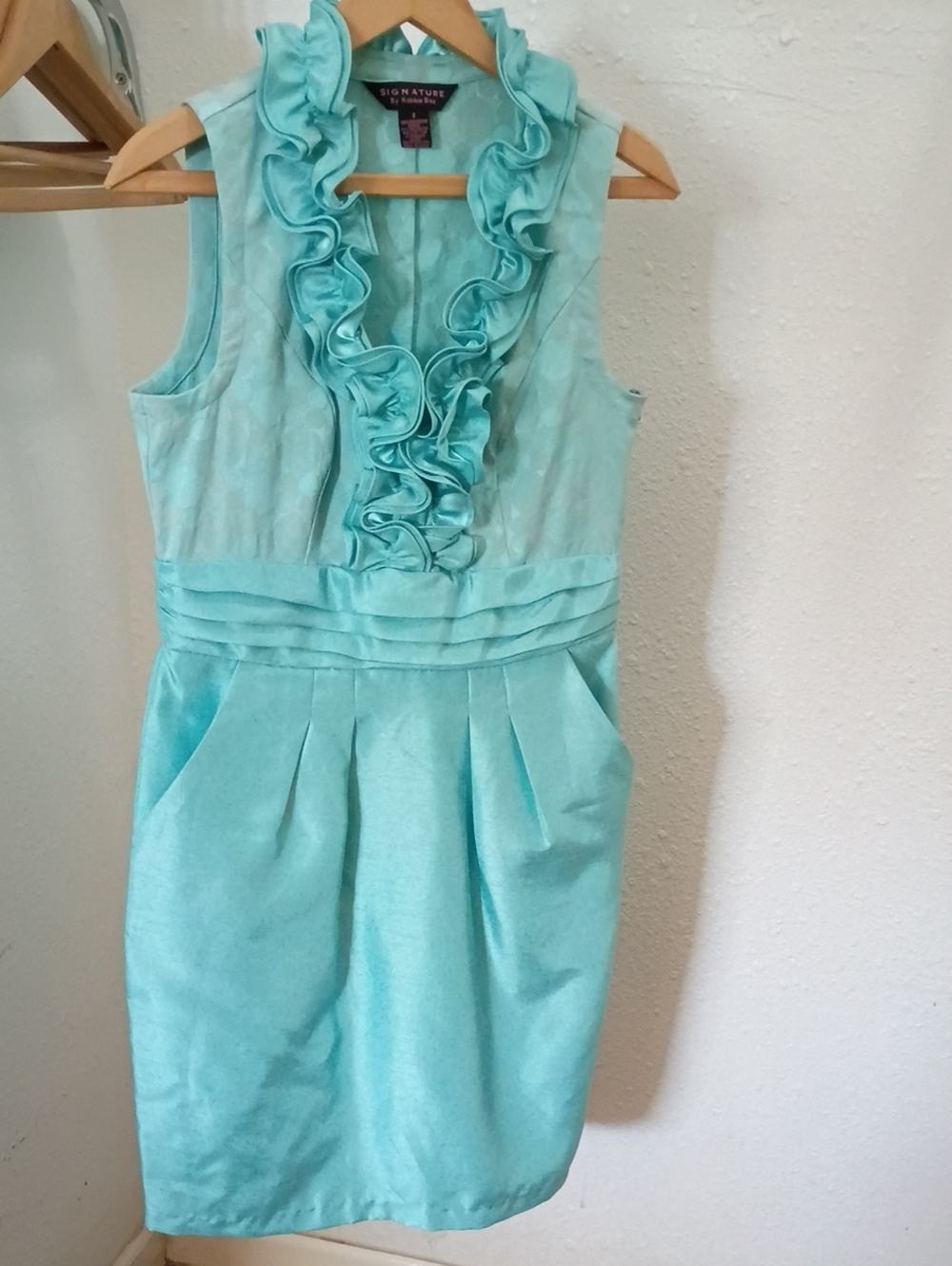 Signature by Robbie Bee Aqua Ruffle-Front Sleeveless Dress